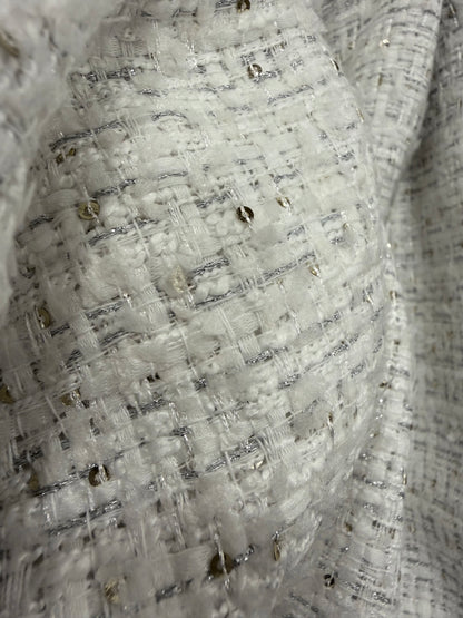 Tela tweed blanco con lurex plata y lentejuela - Arte con Telas