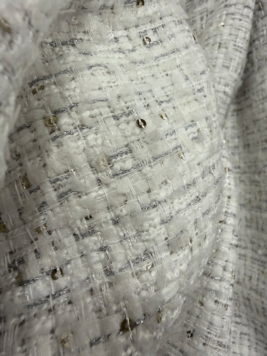 Tela tweed blanco con lurex plata y lentejuela - Arte con Telas