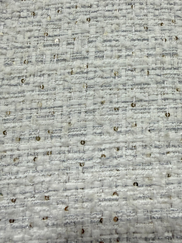 TWEED BLANCO LUREX PLATA LENTEJUELA