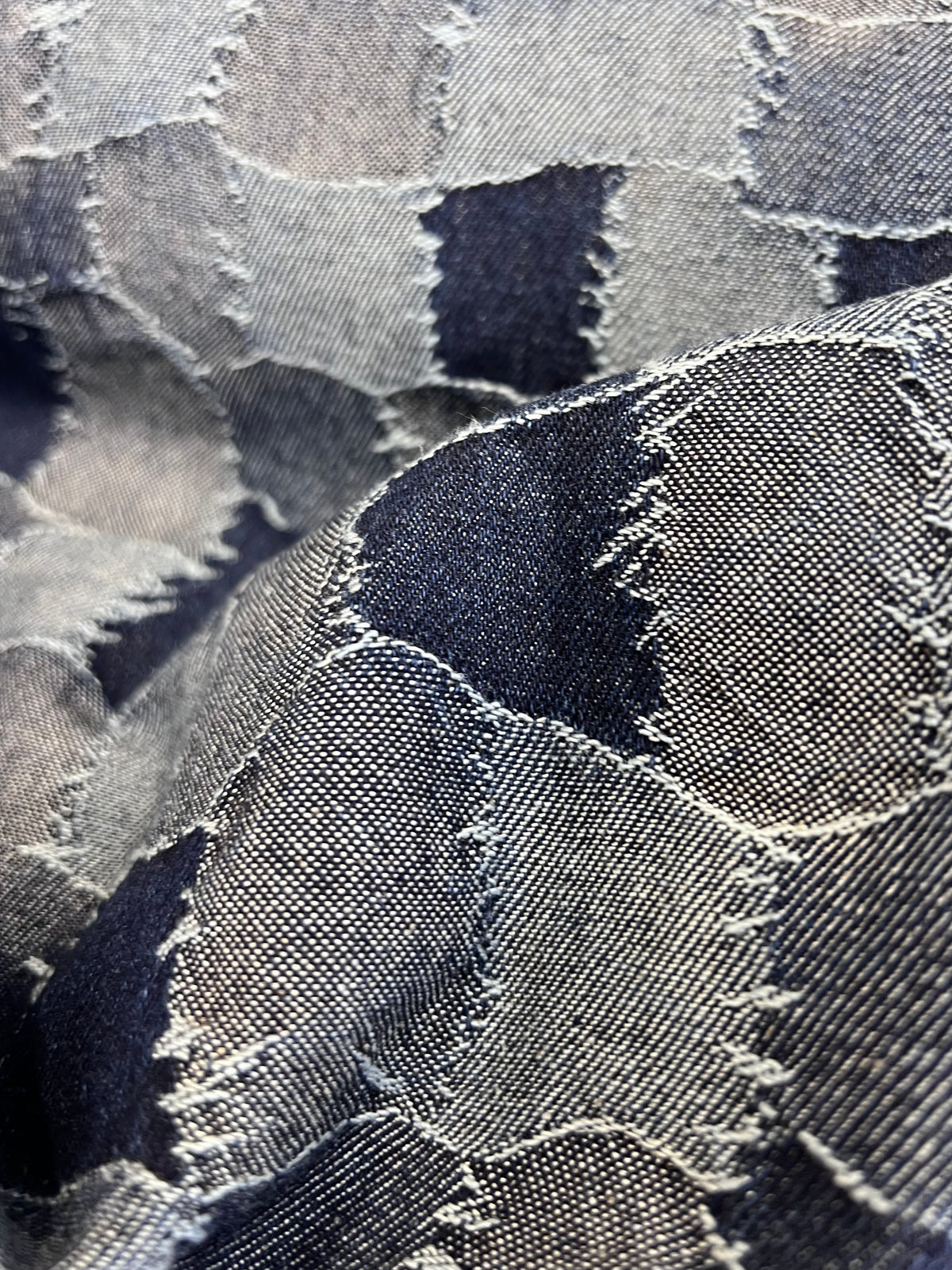 Vista del acabado del denim patchwork