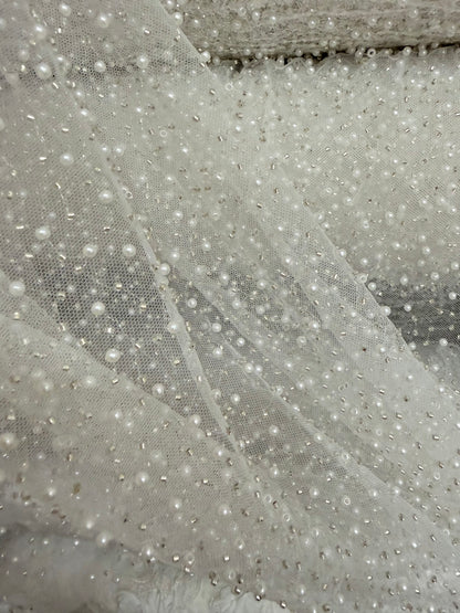 Tul Con Perlas - blanco - pedrería