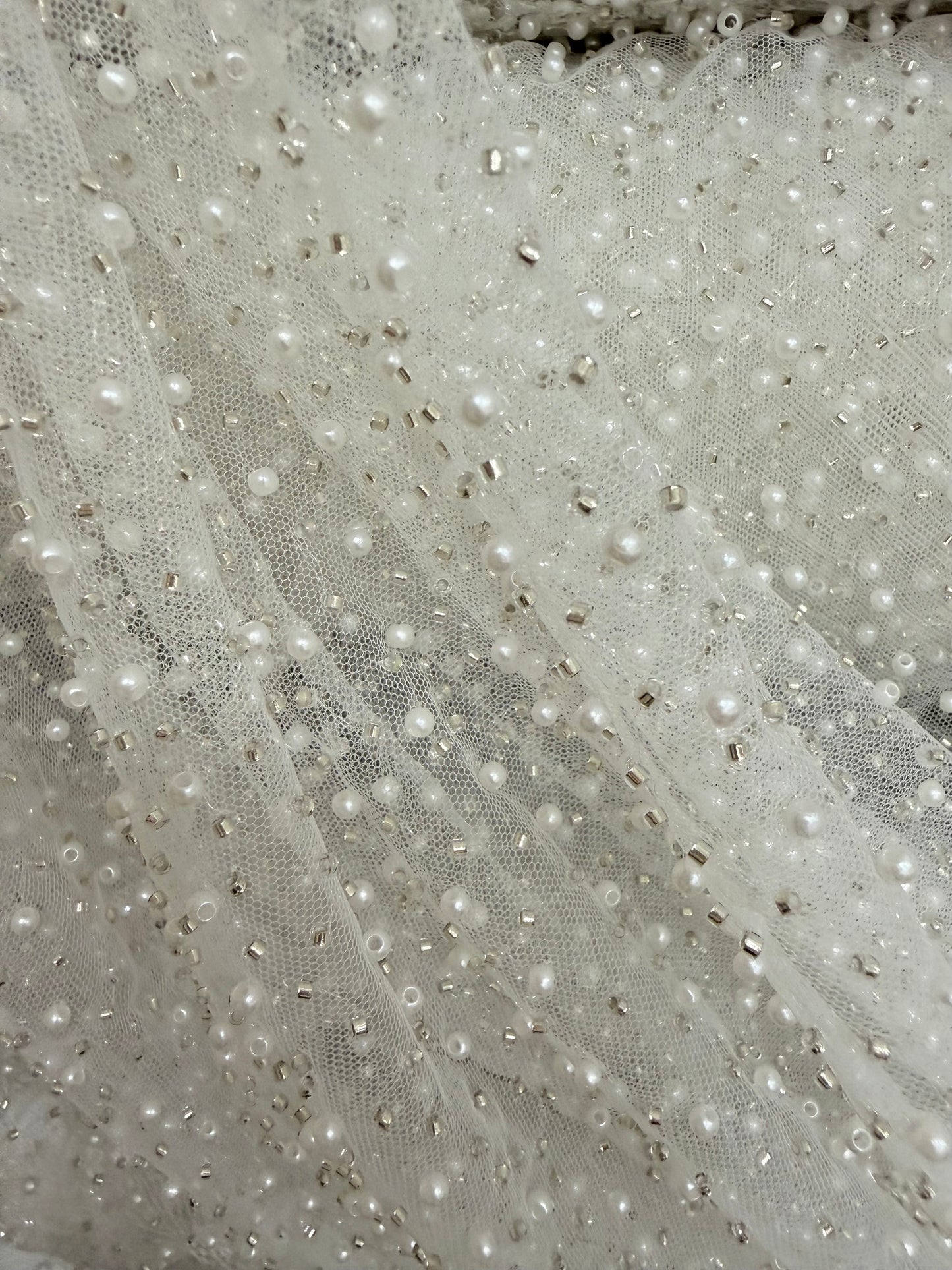 Tul Con Perlas - blanco - pedrería