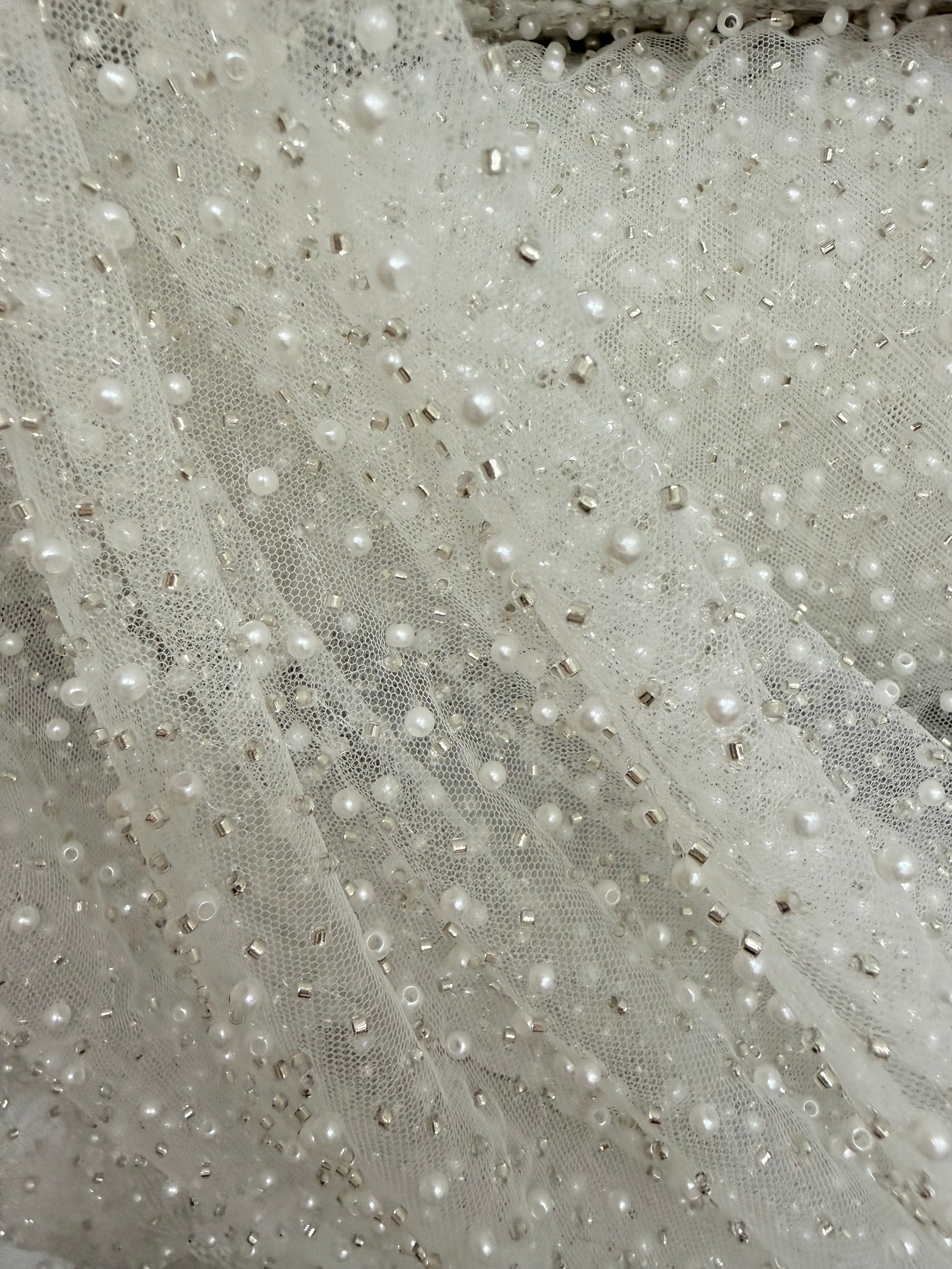 Tul Con Perlas - blanco - pedrería