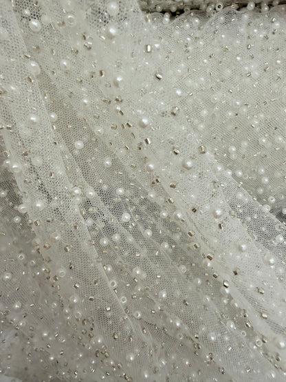 Tul Con Perlas - blanco - pedrería