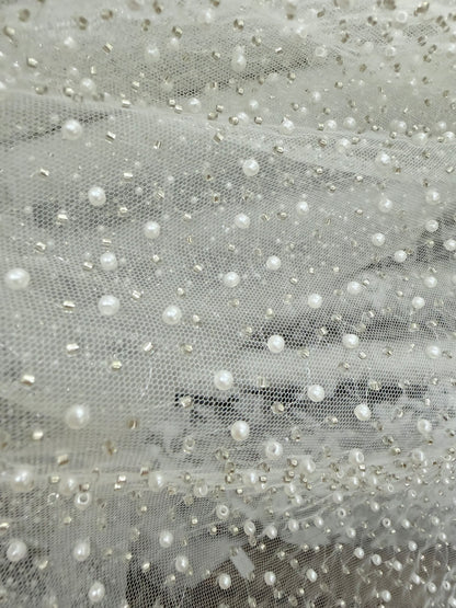 Tul Con Perlas - blanco - pedrería