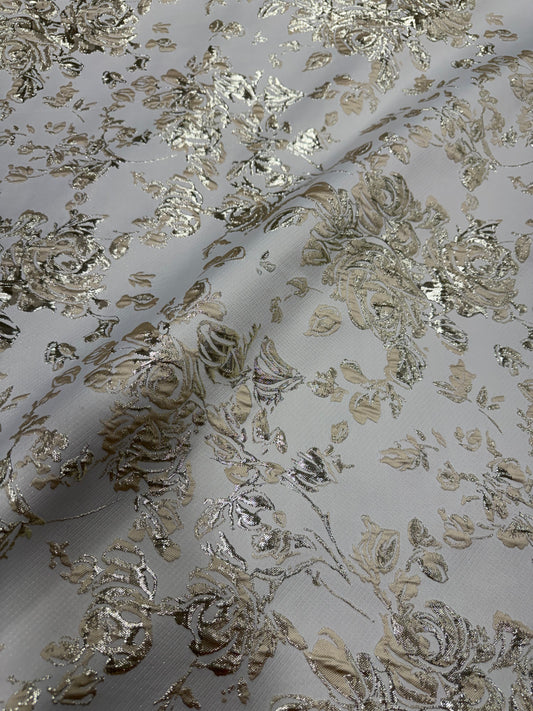 Tela brocado italiano Olympia blanco con rosas doradas - Arte con Telas