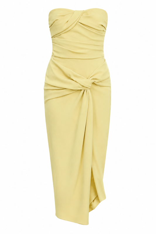 Tela de crepe mate en vestido color limonada 