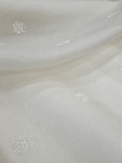 Tela organza de seda florecitas blanco roto - Arte con Telas