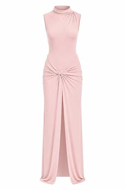 Crepe mate vestido rosa palo