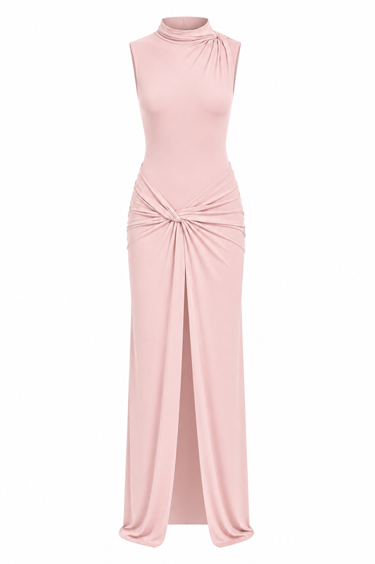 Crepe mate vestido rosa palo