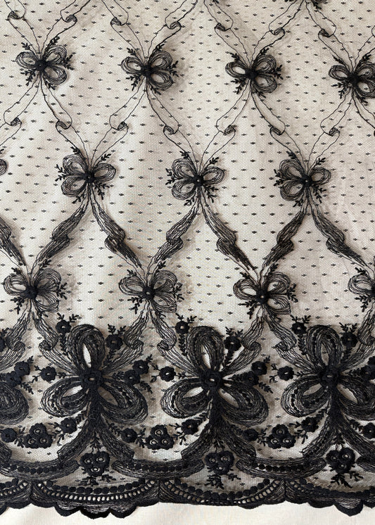 Encaje negro con plumeti y punta bordada decorativa